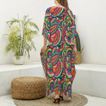 Retro Psychedelic Hippie Pattern Print Silk V-Neck Kaftan Dress