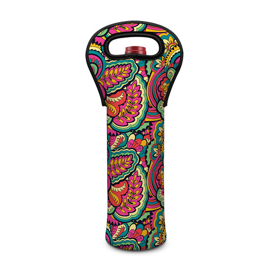 Retro Psychedelic Hippie Pattern Print Single Neoprene Wine Tote