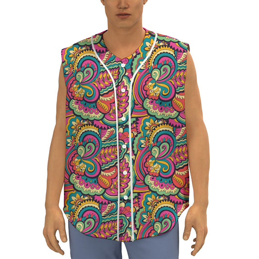 Retro Psychedelic Hippie Pattern Print Sleeveless Baseball Jersey
