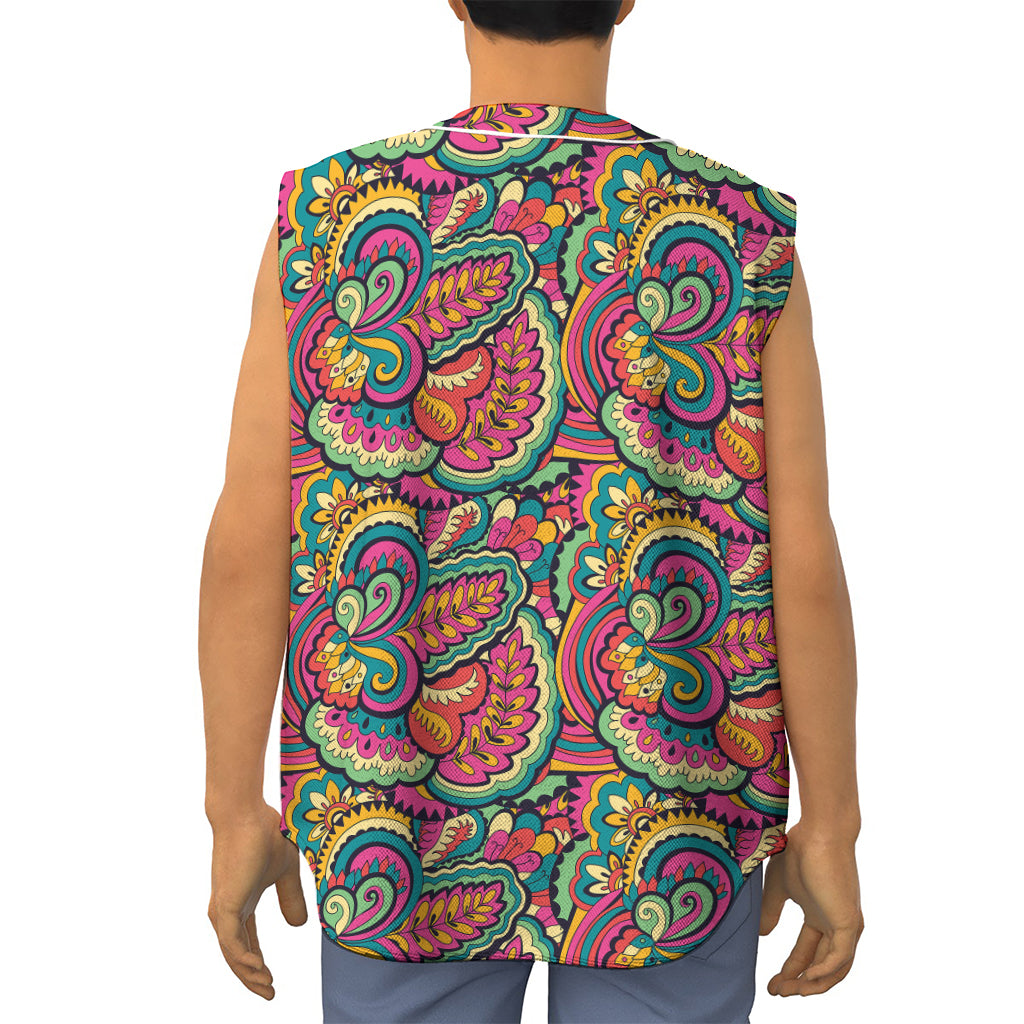 Retro Psychedelic Hippie Pattern Print Sleeveless Baseball Jersey