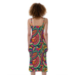 Retro Psychedelic Hippie Pattern Print Slim Fit Midi Cami Dress
