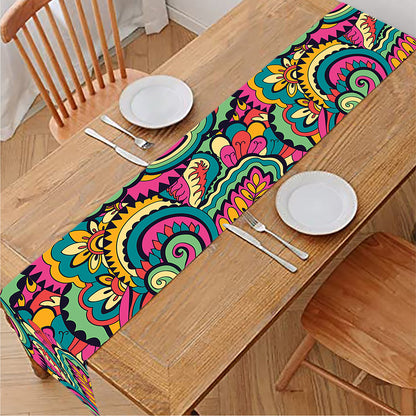 Retro Psychedelic Hippie Pattern Print Table Runner