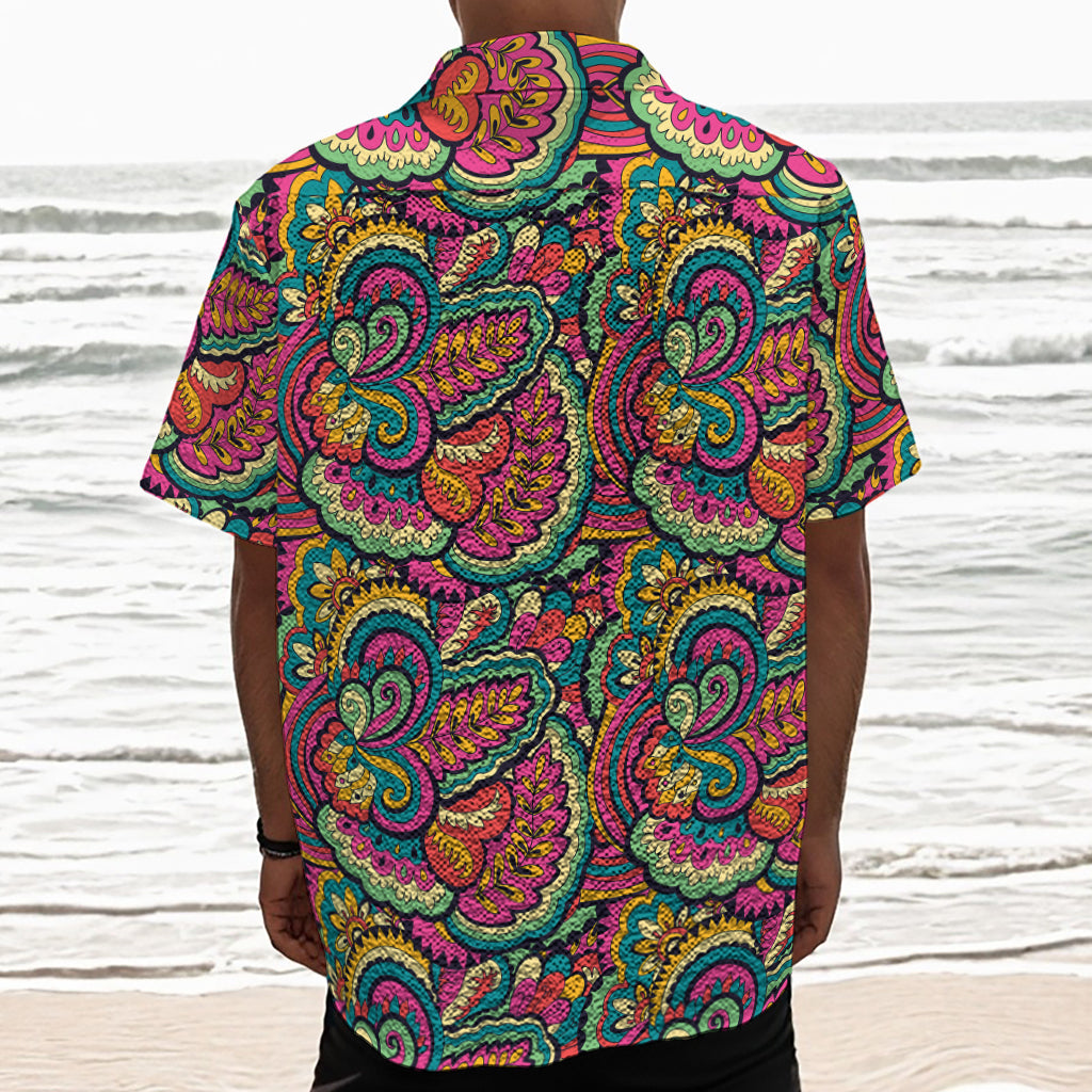 Retro Psychedelic Hippie Pattern Print Textured Short Sleeve Shirt