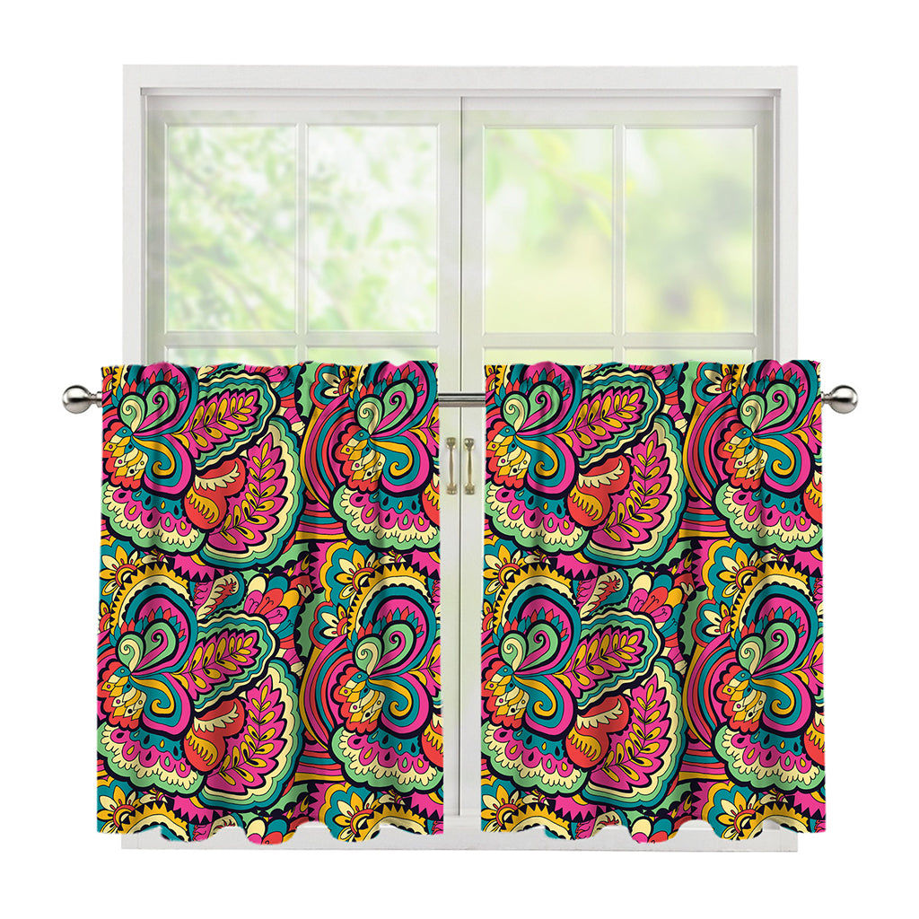 Retro Psychedelic Hippie Pattern Print Tier Curtains