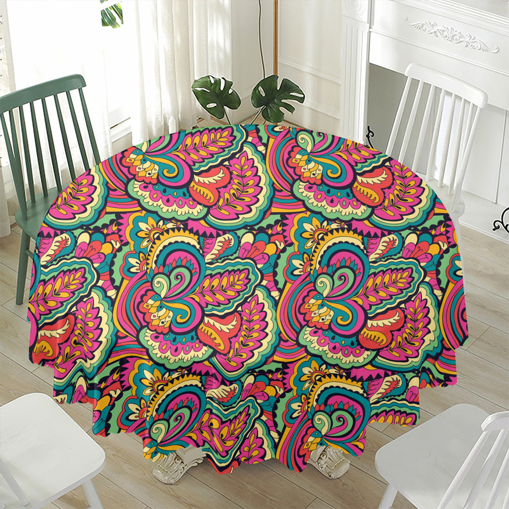 Retro Psychedelic Hippie Pattern Print Waterproof Round Tablecloth