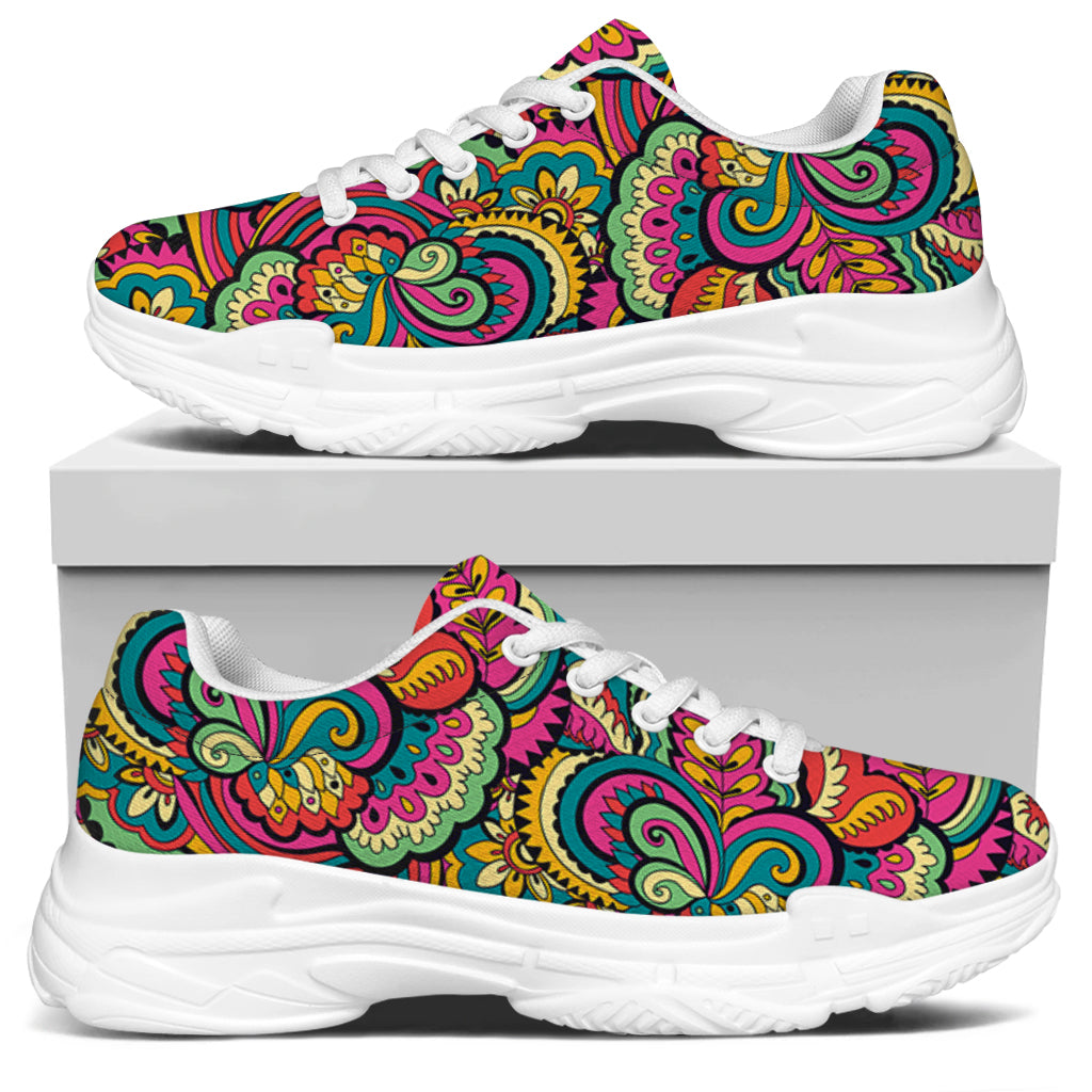 Retro Psychedelic Hippie Pattern Print White Chunky Shoes