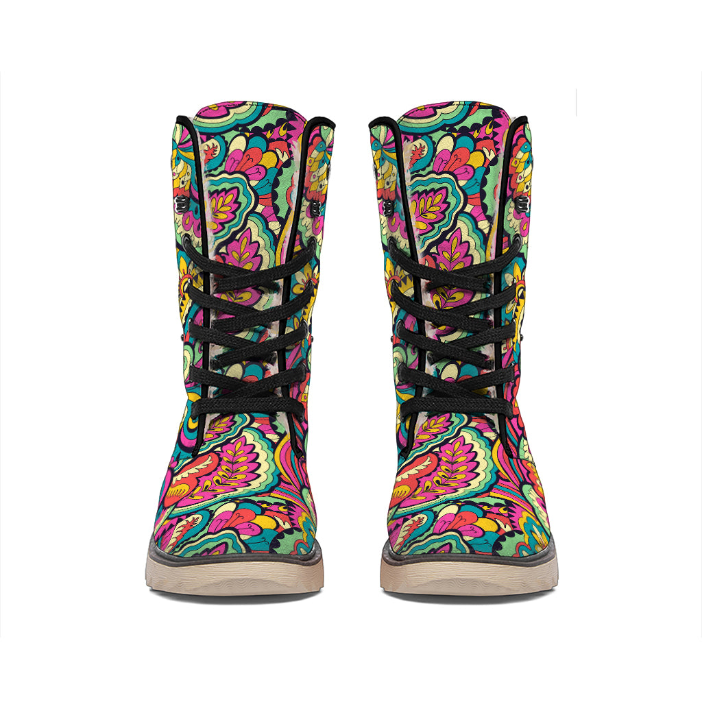 Retro Psychedelic Hippie Pattern Print Winter Boots