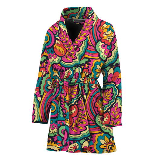 Retro Psychedelic Hippie Pattern Print Women's Bathrobe
