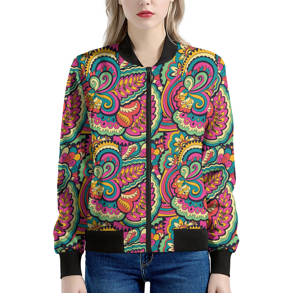 Retro Psychedelic Hippie Pattern Print Women's Bomber Jacket