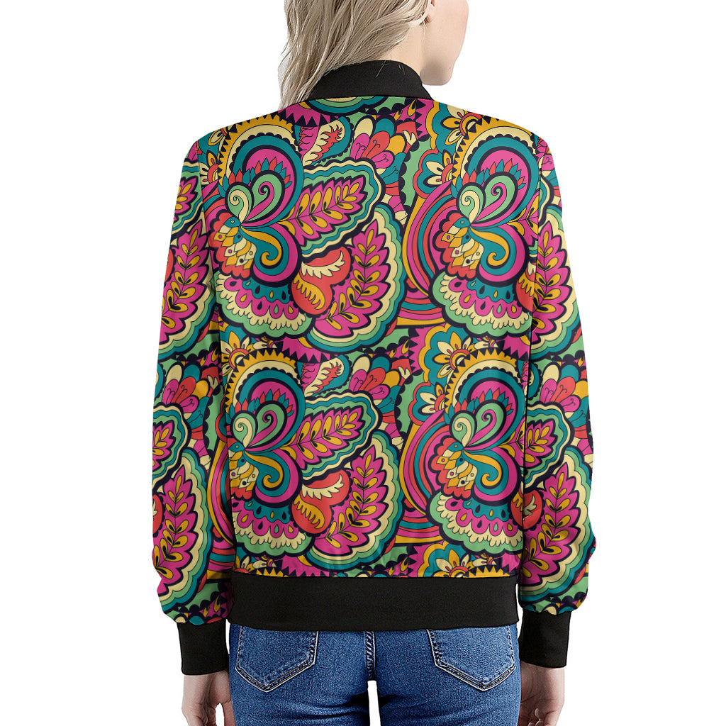 Retro Psychedelic Hippie Pattern Print Women's Bomber Jacket