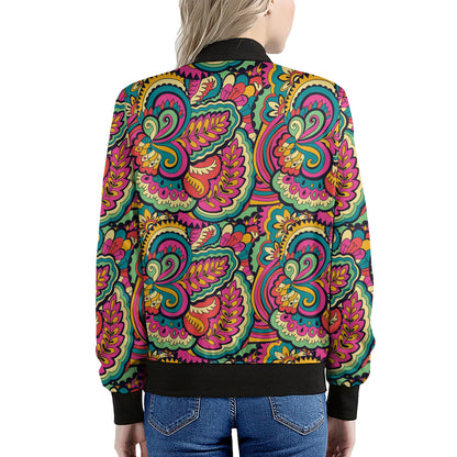 Retro Psychedelic Hippie Pattern Print Women's Bomber Jacket