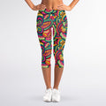 Retro Psychedelic Hippie Pattern Print Women's Capri Leggings
