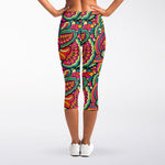 Retro Psychedelic Hippie Pattern Print Women's Capri Leggings