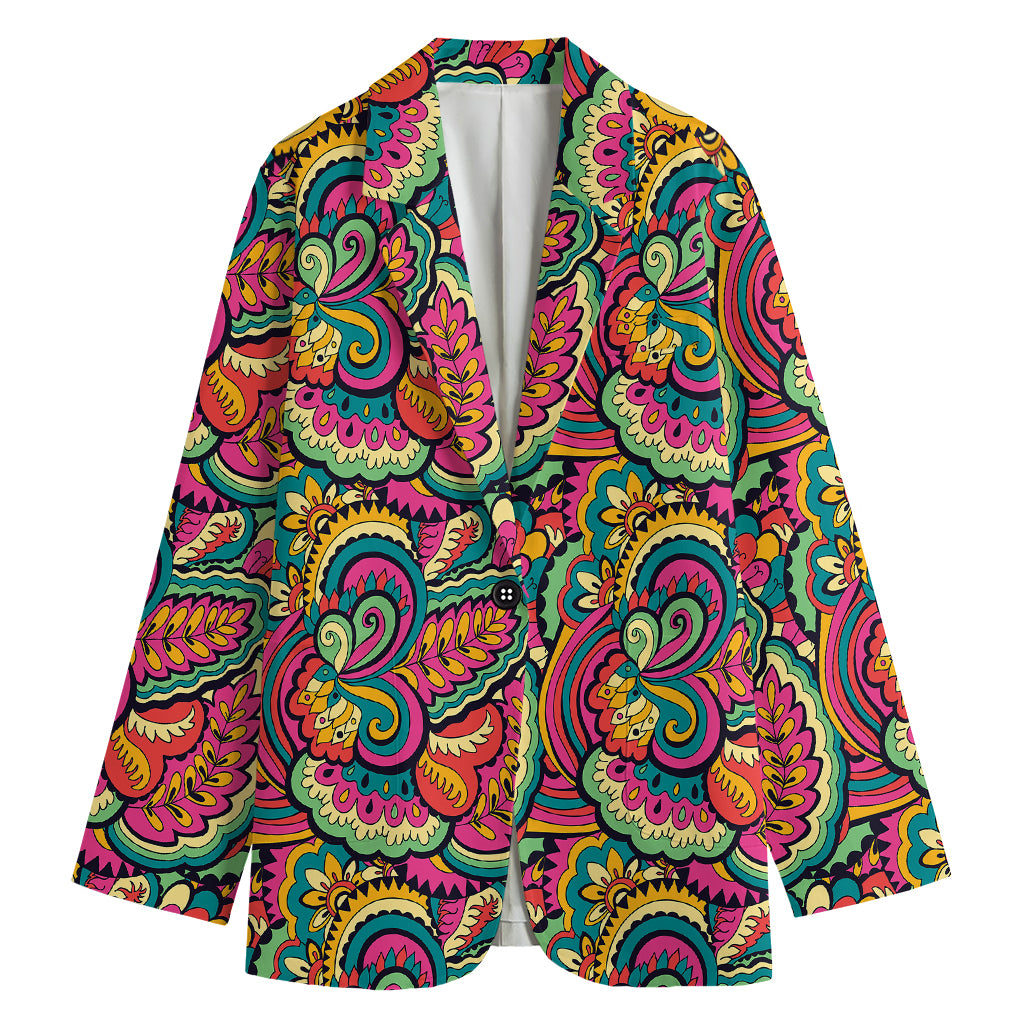 Retro Psychedelic Hippie Pattern Print Women's Cotton Blazer