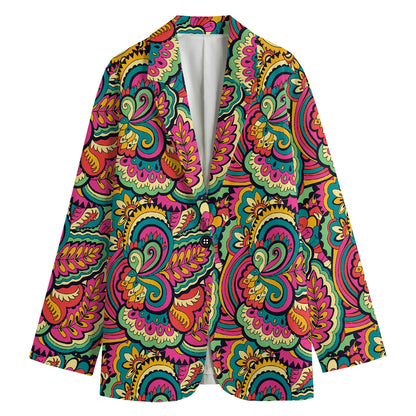 Retro Psychedelic Hippie Pattern Print Women's Cotton Blazer