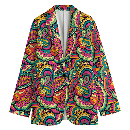 Retro Psychedelic Hippie Pattern Print Women's Cotton Blazer