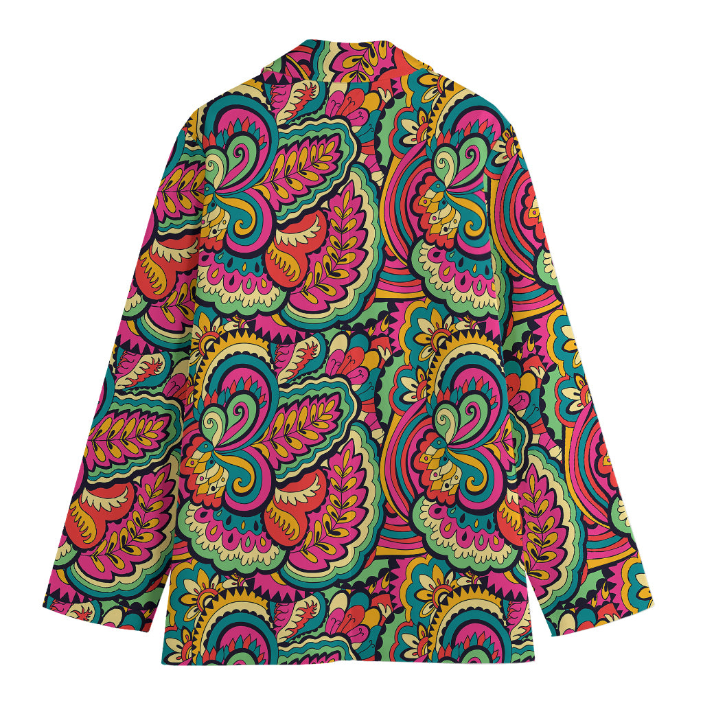 Retro Psychedelic Hippie Pattern Print Women's Cotton Blazer