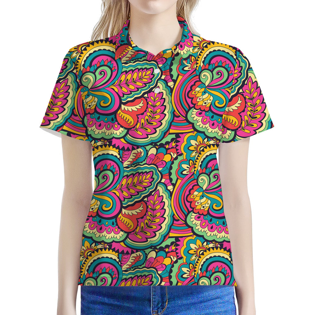 Retro Psychedelic Hippie Pattern Print Women's Polo Shirt