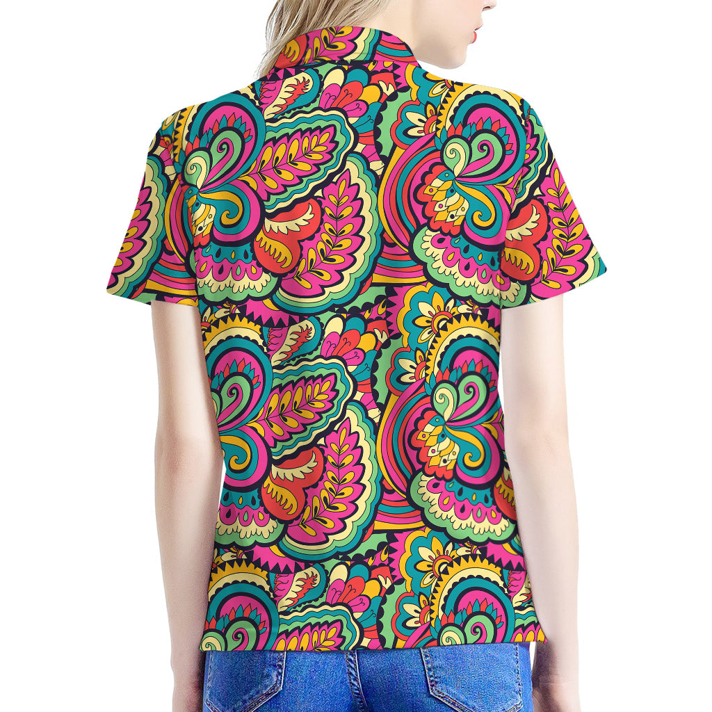 Retro Psychedelic Hippie Pattern Print Women's Polo Shirt