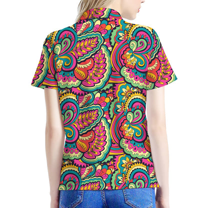 Retro Psychedelic Hippie Pattern Print Women's Polo Shirt