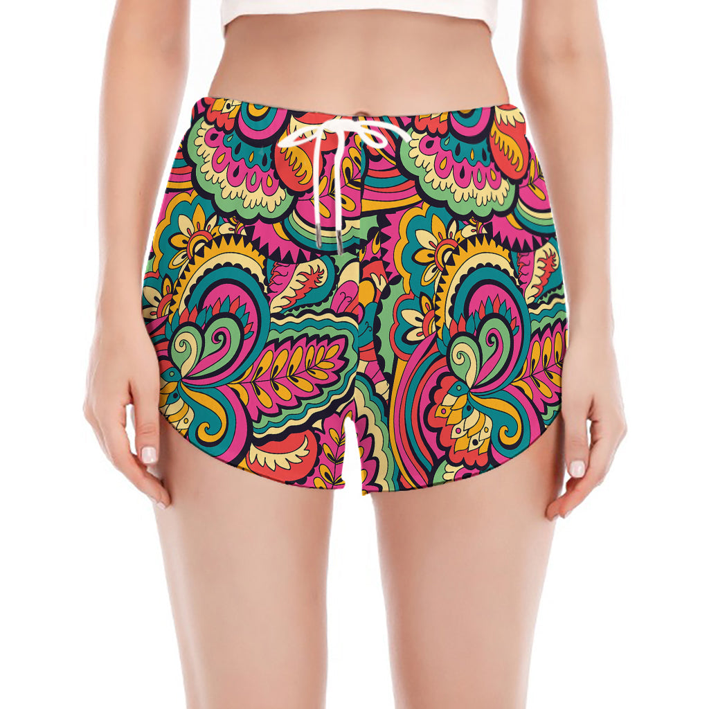 Retro Psychedelic Hippie Pattern Print Women's Split Running Shorts
