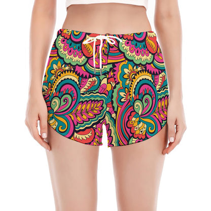Retro Psychedelic Hippie Pattern Print Women's Split Running Shorts