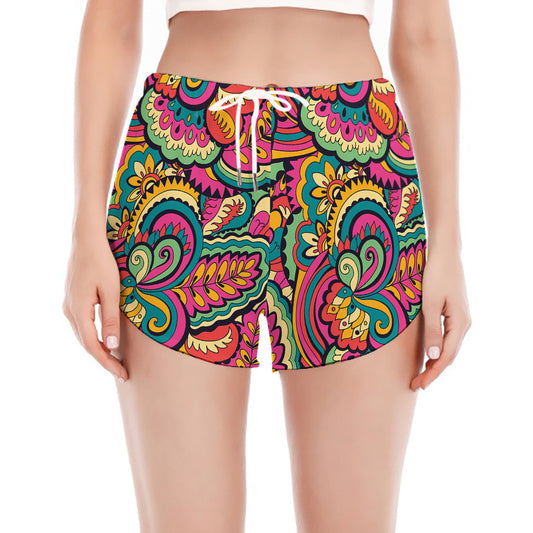 Retro Psychedelic Hippie Pattern Print Women's Split Running Shorts