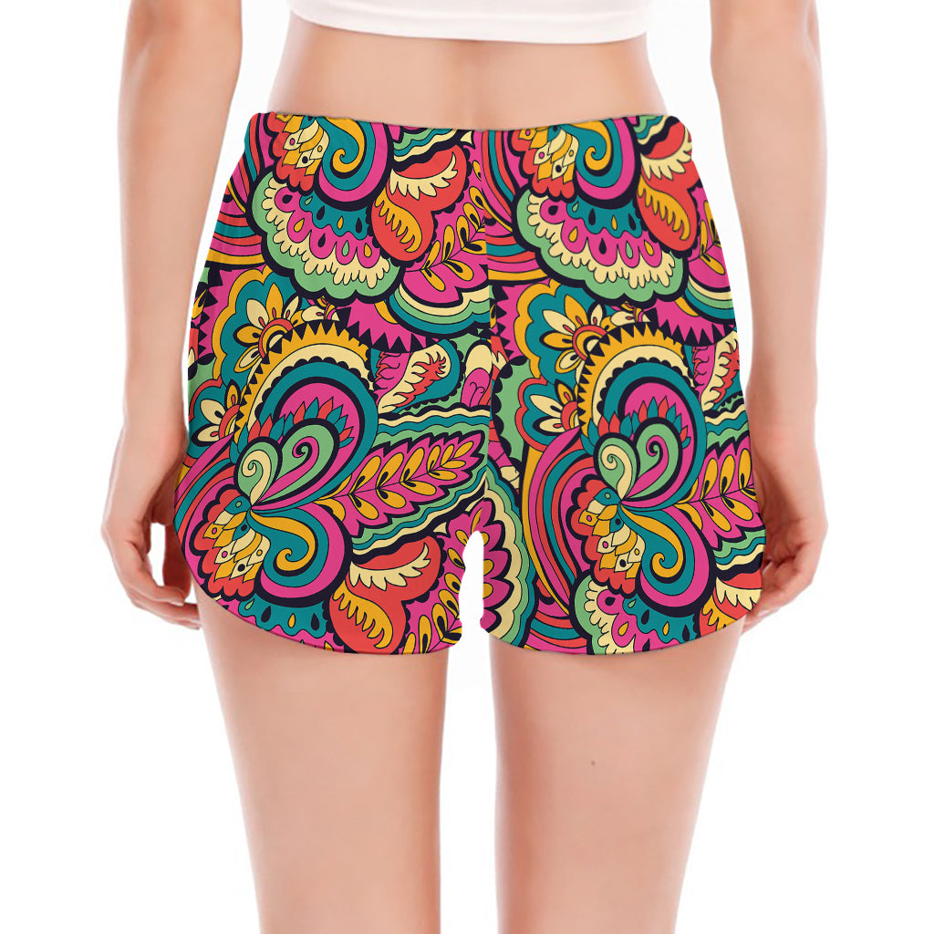 Retro Psychedelic Hippie Pattern Print Women's Split Running Shorts