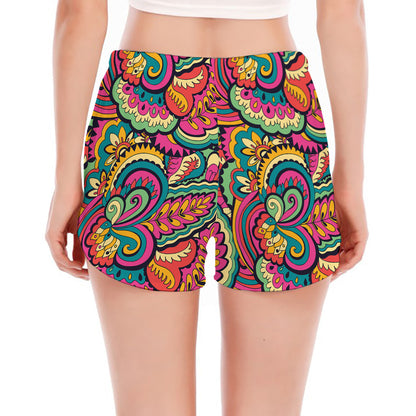 Retro Psychedelic Hippie Pattern Print Women's Split Running Shorts