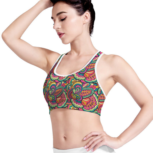 Retro Psychedelic Hippie Pattern Print Women's Sports Bra
