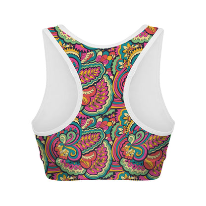 Retro Psychedelic Hippie Pattern Print Women's Sports Bra