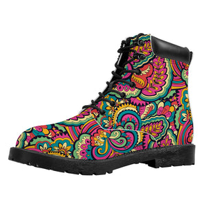 Retro Psychedelic Hippie Pattern Print Work Boots