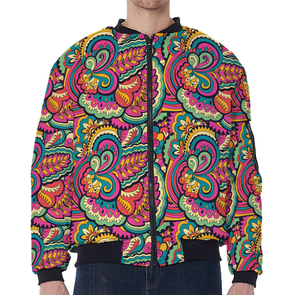 Retro Psychedelic Hippie Pattern Print Zip Sleeve Bomber Jacket