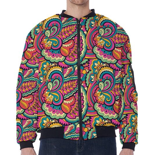 Retro Psychedelic Hippie Pattern Print Zip Sleeve Bomber Jacket