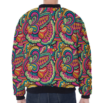 Retro Psychedelic Hippie Pattern Print Zip Sleeve Bomber Jacket