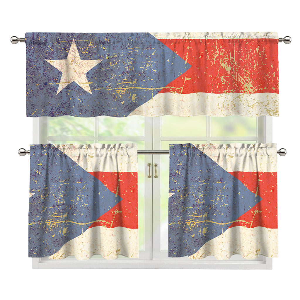 Retro Puerto Rican Flag Print 3 Piece Kitchen Curtains