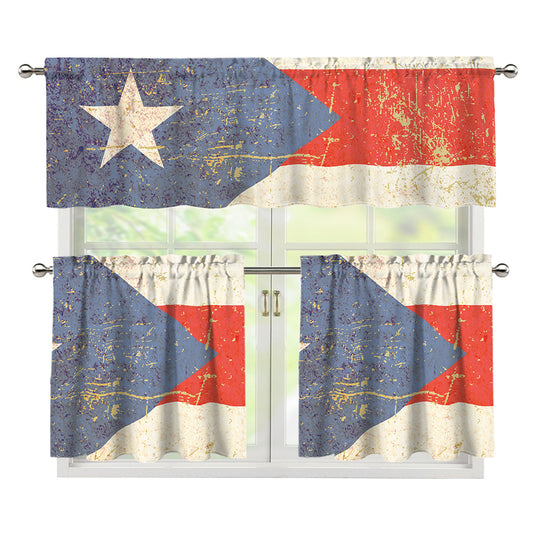 Retro Puerto Rican Flag Print 3 Piece Kitchen Curtains
