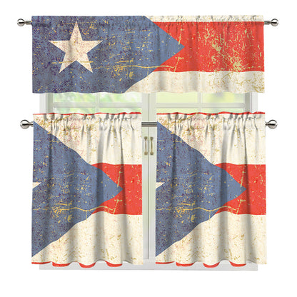 Retro Puerto Rican Flag Print 3 Piece Kitchen Curtains