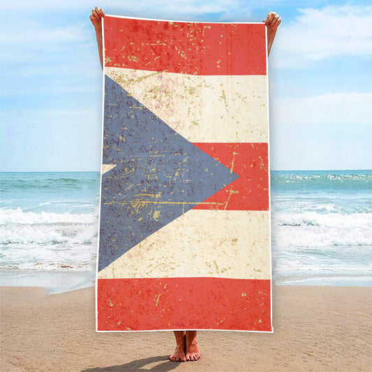 Retro Puerto Rican Flag Print Beach Towel
