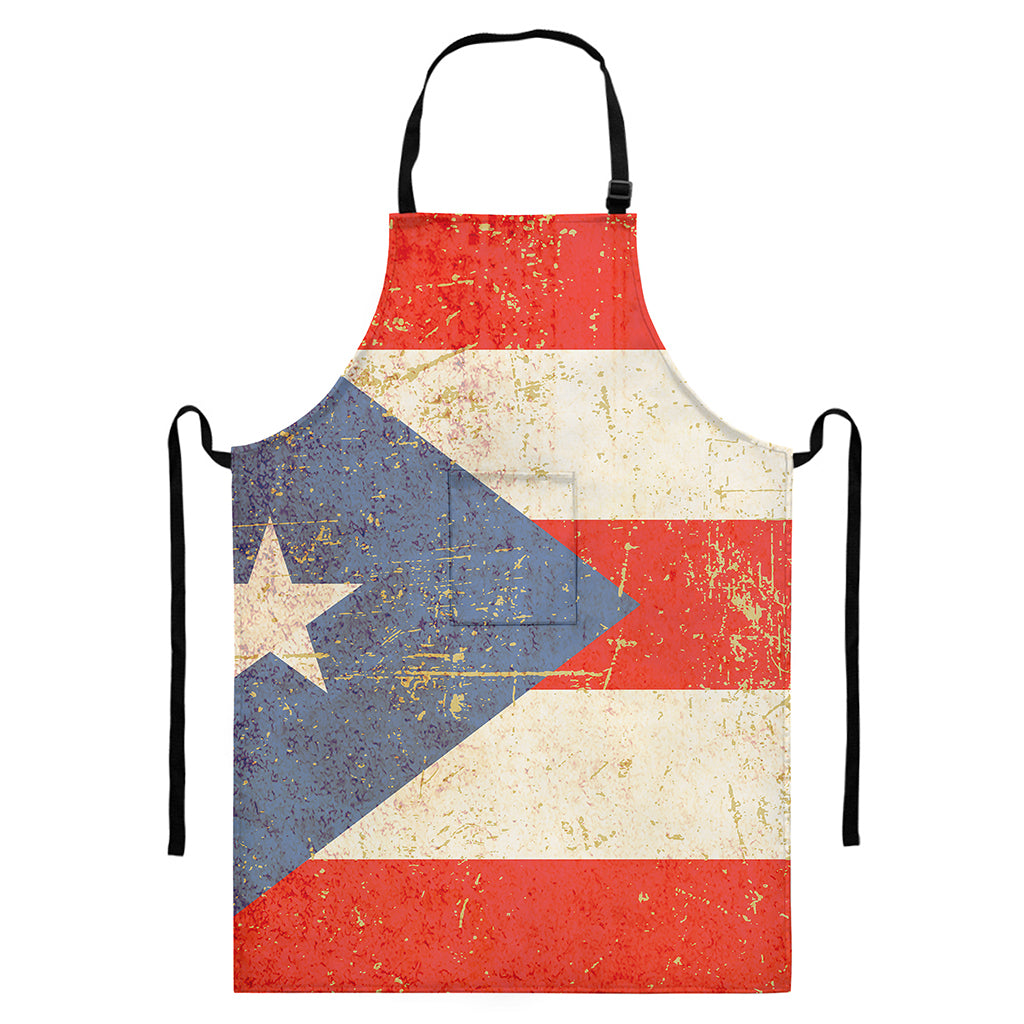 Retro Puerto Rican Flag Print Bib Apron With Pocket
