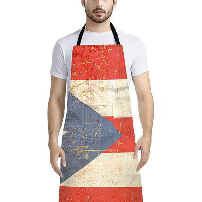 Retro Puerto Rican Flag Print Bib Apron With Pocket