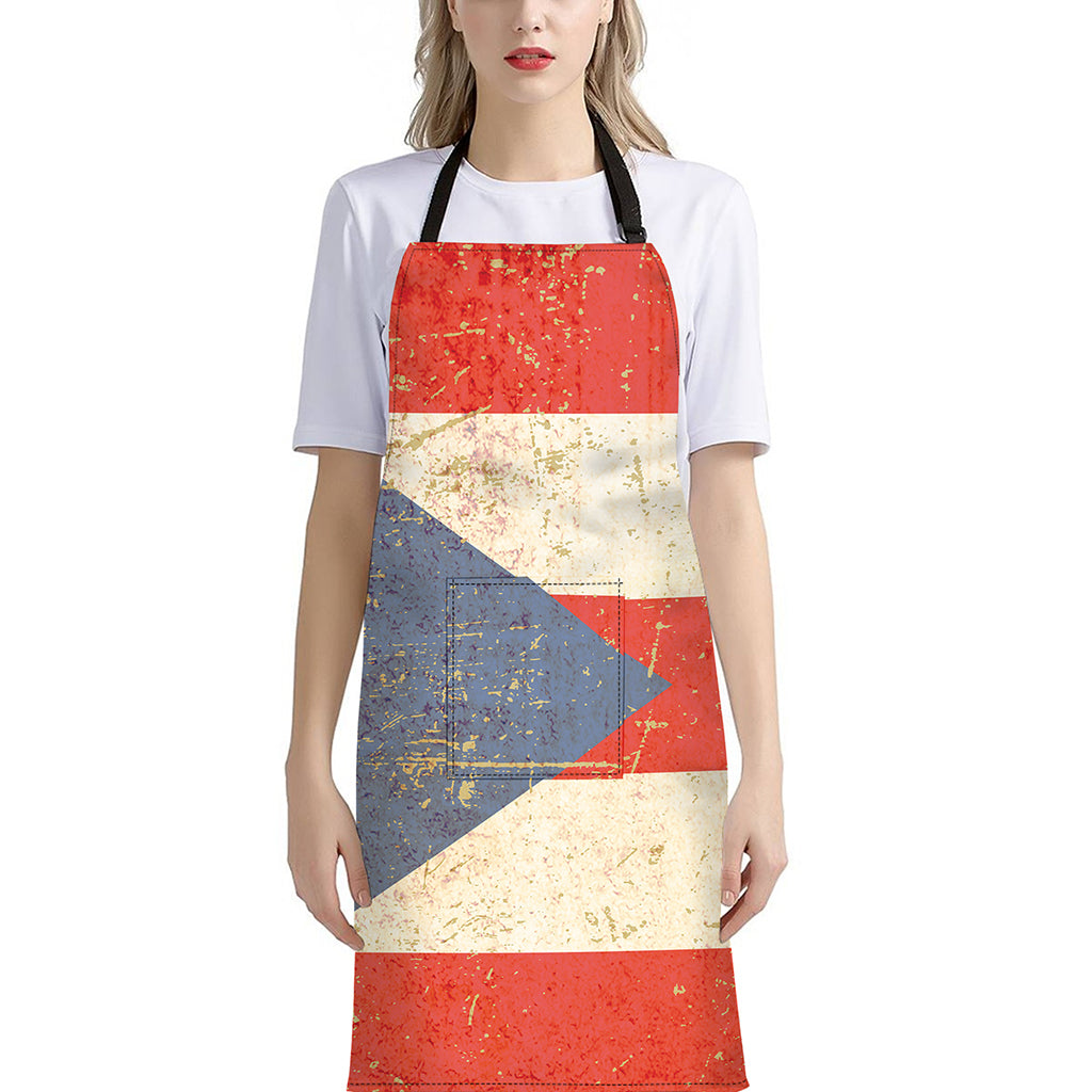 Retro Puerto Rican Flag Print Bib Apron With Pocket