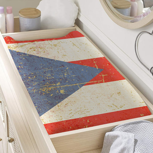 Retro Puerto Rican Flag Print Changing Pad Cover