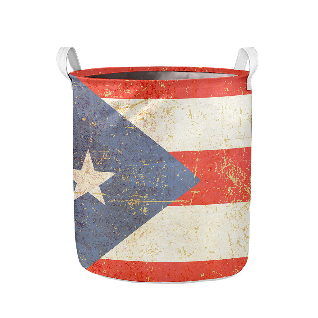 Retro Puerto Rican Flag Print Collapsible Laundry Basket