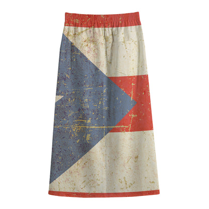 Retro Puerto Rican Flag Print Cotton Front Slit Maxi Skirt