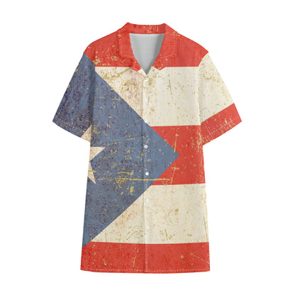 Retro Puerto Rican Flag Print Cotton Hawaiian Shirt