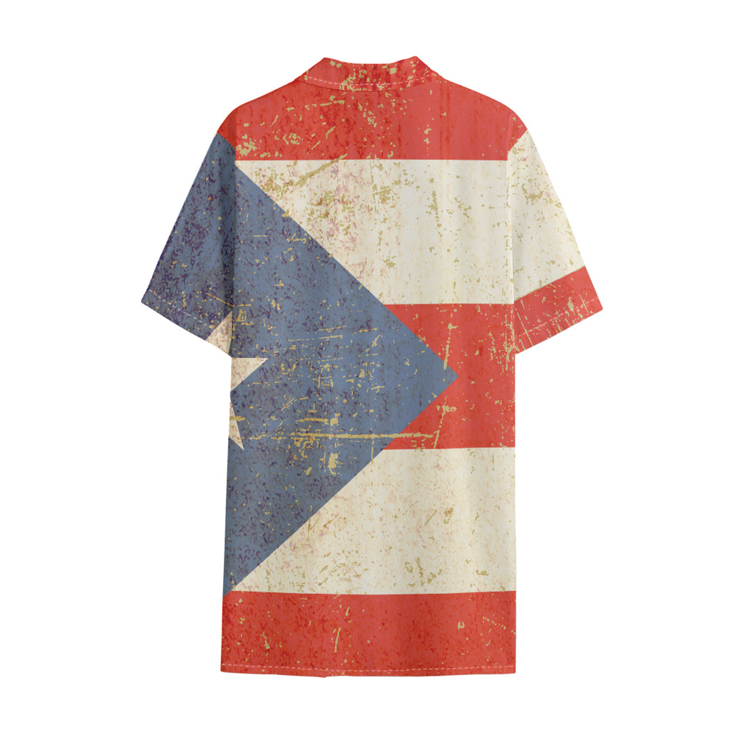 Retro Puerto Rican Flag Print Cotton Hawaiian Shirt
