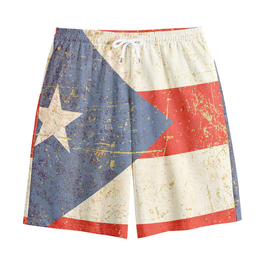 Retro Puerto Rican Flag Print Cotton Shorts