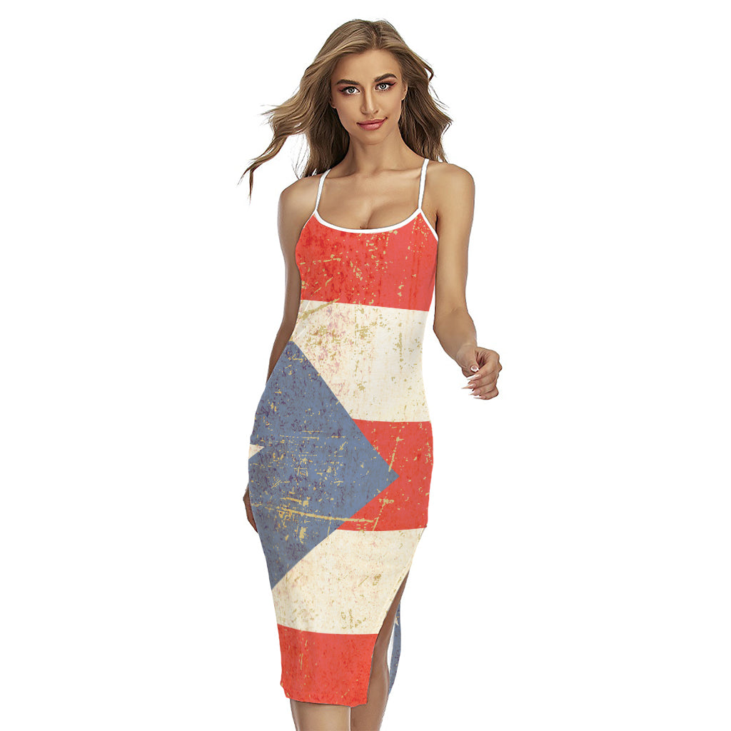Retro Puerto Rican Flag Print Cross Back Cami Dress