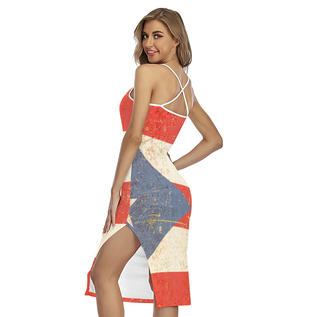 Retro Puerto Rican Flag Print Cross Back Cami Dress